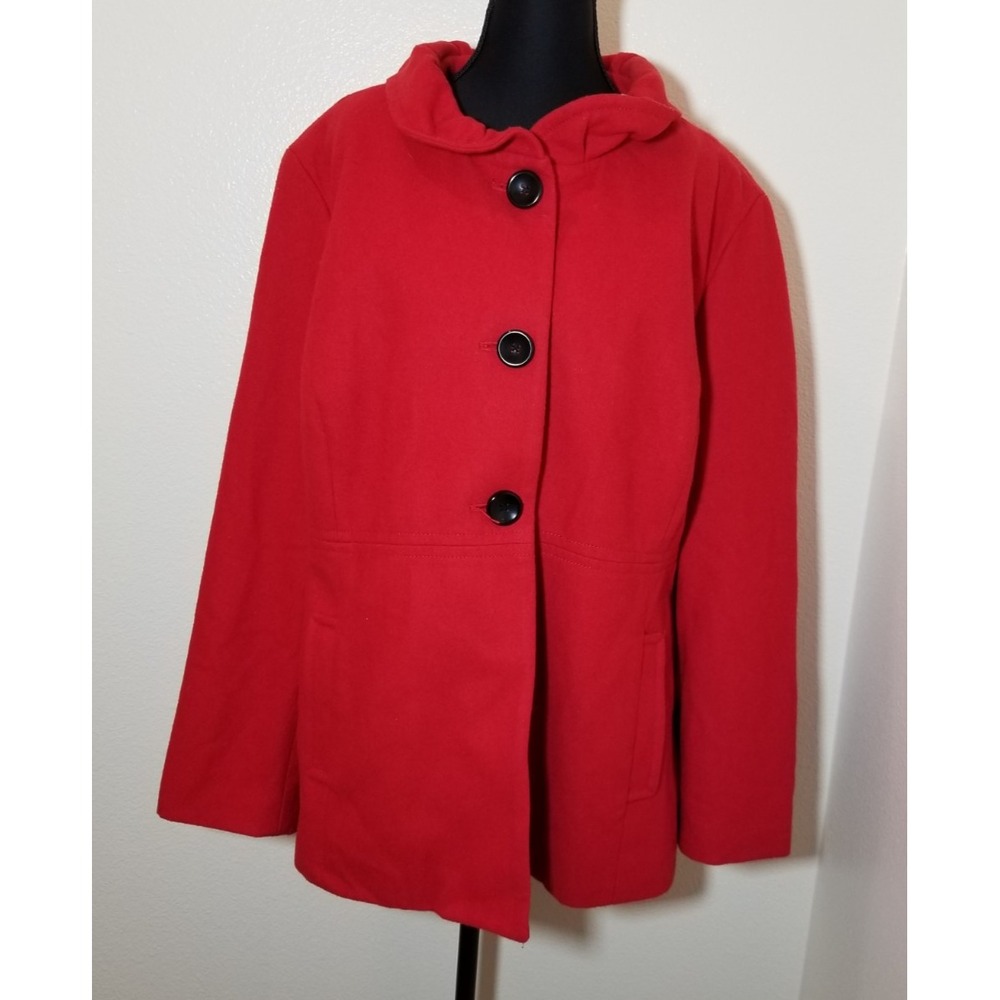 Old Navy Womens XXL Red Wool Peacoat Jacket Retro City Preppy Minimalist Career